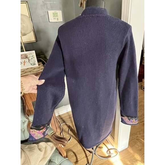 Koos of Course Appliqued Mandarin Collar Sweater Coat Size SMALL NAVY BLUE NWT - Picture 9 of 9